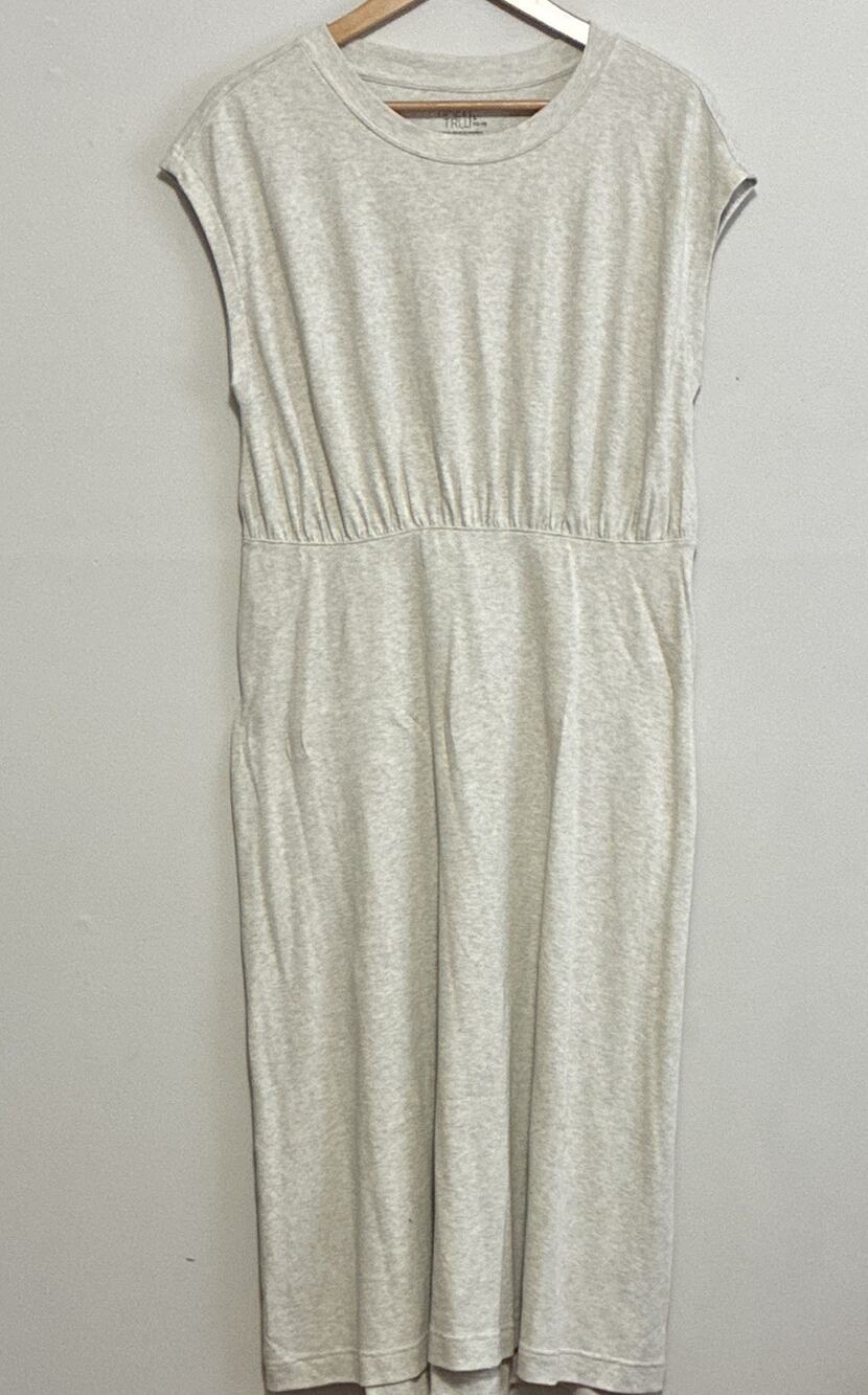 Time and Tru Gray Knit Cotton T-Shirt Midi Dress L Elastic Minimalist Casual